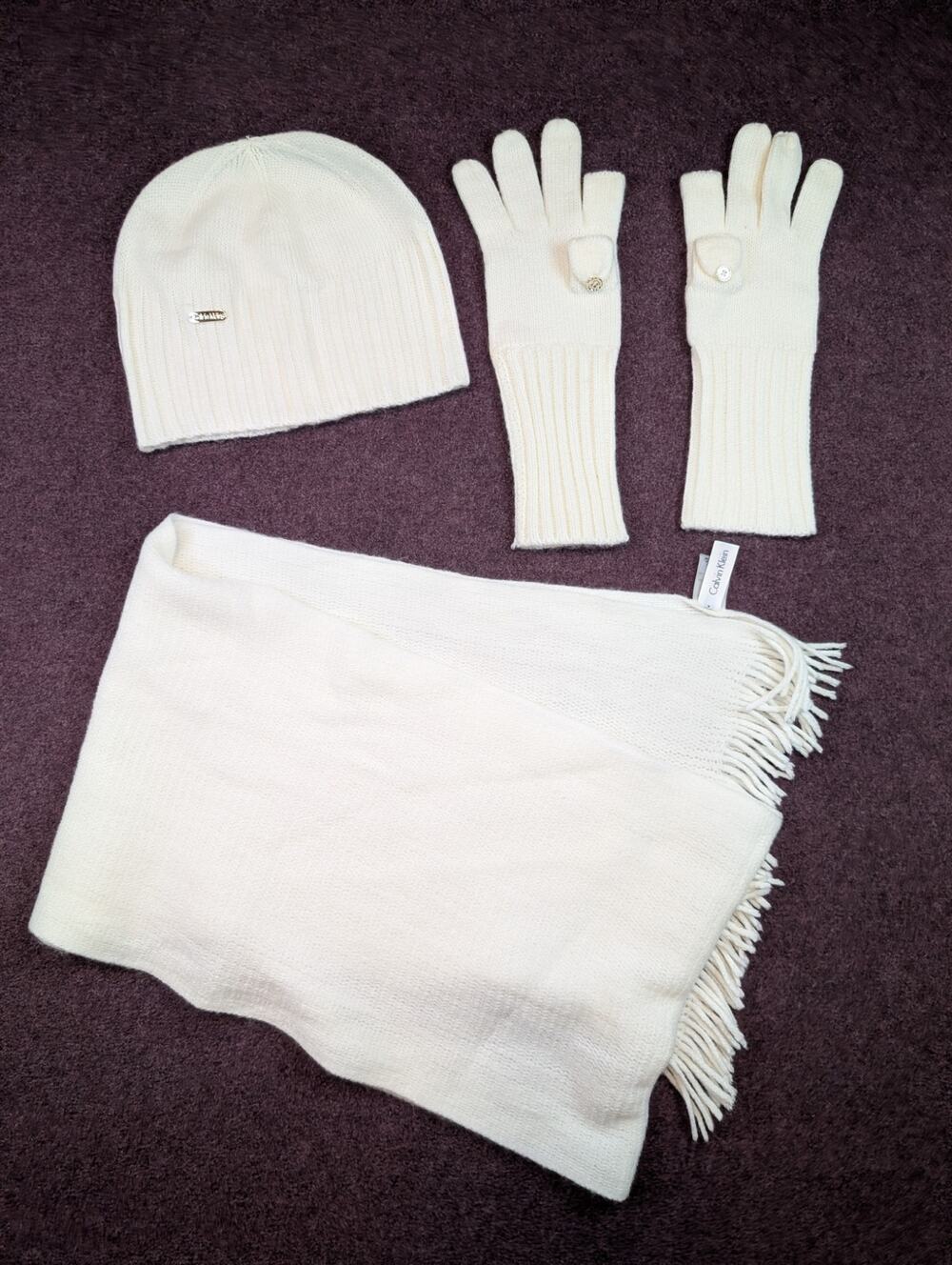 Women's Calvin Klein Beanie, Glove, Scarf Set - White